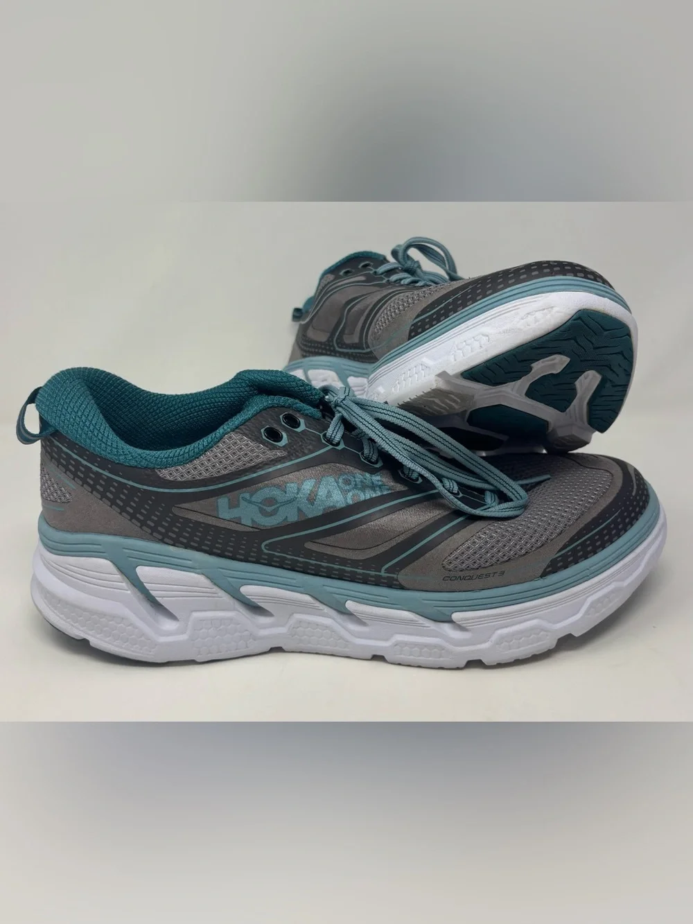 Hoka One One Conquest 3 Womens Sneakers Teal Gray Size 10
